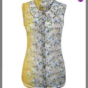 Cabi Offsides Semisheer Print 50/50 Button Up